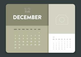 Creative minimal business monthly 2024 Calendar template vector. Desk, wall calendar for print, digital calendar or planner. Week start on Monday. Annual calendar layout design elements. December. vector