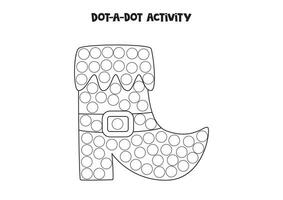 Dot a dot game for preschool kids. Cartoon leprechaun boot. vector