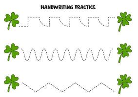 Tracing lines for kids. Cute clover leaves. Handwriting practice. vector