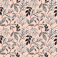 Monochrome floral pattern. Seamless background with leaves and branches. Hand drawn botanical wallpaper vector