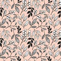 Monochrome floral pattern. Seamless background with leaves and branches. Hand drawn botanical wallpaper vector