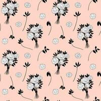 Monochrome floral pattern. Seamless background with roses and branches. Hand drawn botanical wallpaper vector