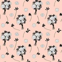 Monochrome floral pattern. Seamless background with roses and branches. Hand drawn botanical wallpaper vector