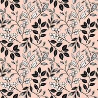 Monochrome floral background. Seamless pattern with leaves and berries. Hand drawn botanical wallpaper vector