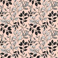 Monochrome floral background. Seamless pattern with leaves and berries. Hand drawn botanical wallpaper vector