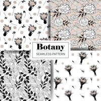 Set of monochrome botanical pattern. Seamless background with roses. Hand drawn outline floral wallpaper vector