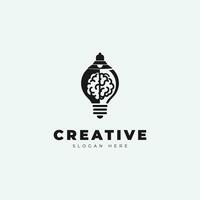 Creative emblem logo design, with a combination of a brain and a lamp, monochrome style vector