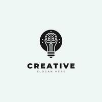 Creative emblem logo design, with a combination of a brain and a lamp, monochrome style vector