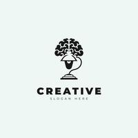 Creative emblem logo design, with a combination of a brain and a lamp, monochrome style vector