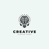 Creative emblem logo design, with a combination of a brain and a lamp, monochrome style vector