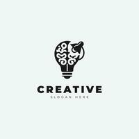 Creative emblem logo design, with a combination of a brain and a lamp, monochrome style vector