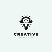 Creative emblem logo design, with a combination of a brain and a lamp, monochrome style vector