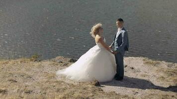 Boda Pareja. encantador novio y novia. contento familia. hombre y mujer en amor video