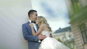 Boda Pareja. encantador novio y novia. contento familia. hombre y mujer en amor video