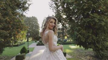 Beautiful and lovely bride. Pretty and well-groomed woman. Slow motion video