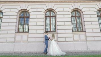 Boda Pareja. encantador novio y novia. contento familia. hombre y mujer en amor video