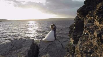 Boda Pareja. encantador novio y novia. contento familia. hombre y mujer en amor video