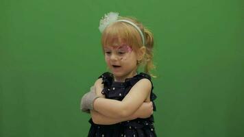 Happy three years old girl. Cute child. Dancing and make faces. Chroma Key video