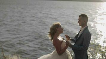 Wedding couple. Lovely groom and bride. Happy family. Man and woman in love video