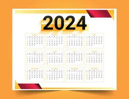 contento nuevo año 2024 Inglés calendario modelo con semanas y dias vector