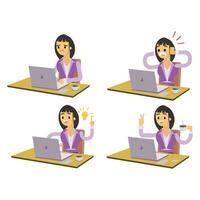 Business woman working at the computer. Vector illustration in a flat style.