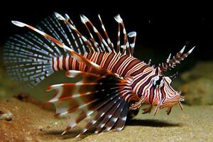 AI generated Red lionfish - one of the dangerous coral reef fish. Neural network AI generated photo