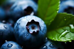 AI generated Fresh blueberry with drops of water. Top view. Concept of healthy and dieting eating. Neural network AI generated photo