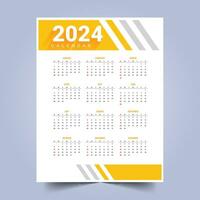 white and yellow 2024 monthly planner calendar layout design vctor vector