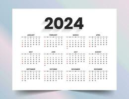 minimal style 2024 new year calendar template for office desk or wall vector