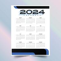 white and black 2024 wall calendar layout for office or business vector