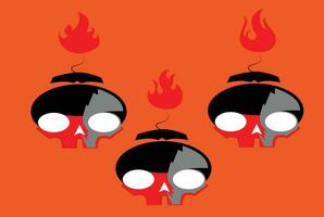 group of 3 skull fire bomb characters vector illustration