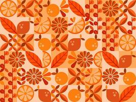 geometric shapes with oranges and flowers for background in autumn vector