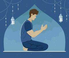 a Muslim man is praying calmly and fervently vector