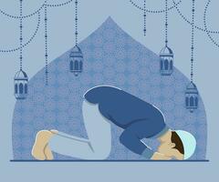 a Muslim is praying and prostrating vector