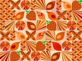 geometric shapes with beautiful birds and fruits for background vector