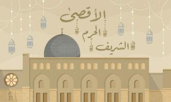 congratulations on the month of Ramadan with a mosque background vector