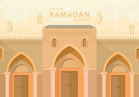 happy ramadan kareem with illustration of the aqsa al haram mosque vector