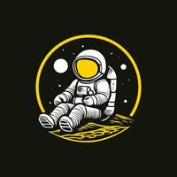 astronaut sitting in moon logo illustration vector