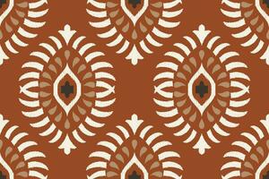 ikat floral cachemir bordado en naranja fondo.ikat étnico oriental sin costura modelo tradicional.azteca estilo resumen vector ilustración.diseño para textura,tela,ropa,envoltura,decoración