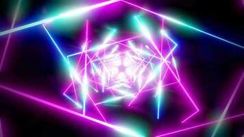 Flying Inside Geometrical Futuristic Tunnel with Glowing Circular Ultraviolet, Pink, Purple and Blue Neon Lights video