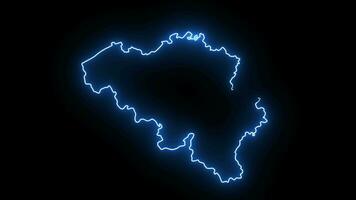 Animated video of the Belgium map icon with a glowing neon effect