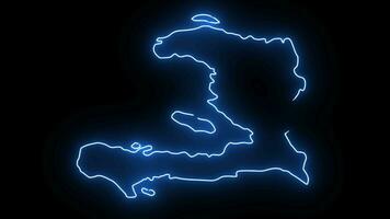 animiert Video von das Haiti Karte Symbol mit ein glühend Neon- bewirken