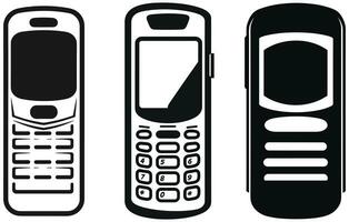 antiguo célula teléfono silueta, teléfono celular sólido icono,vintage célula teléfono silueta, vector