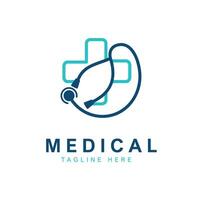 médico cuidado de la salud estetoscopio cruzar logo vector ilustración