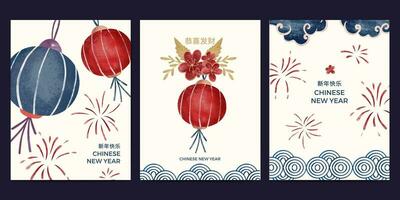 chinese new year flat design greeting card set. vector