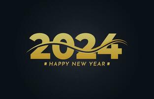 Happy New Year 2024 vector template. Golden Christmas decoration background with line art. Holiday greeting card design. Greeting concept for 2024 new year celebration