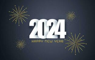 Happy New Year 2024 vector template. Golden Christmas decoration background with line art. Holiday greeting card design. Greeting concept for 2024 new year celebration