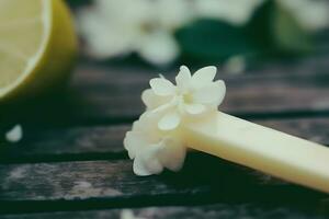 AI generated Lemon cake with coconut flakes. A piece of delicate vanilla dessert with cream. Neural network AI generated photo
