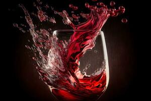 AI generated Glass with splash of red wine on black background. Neural network generated art photo