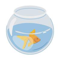 un pez de colores nada solo en un redondo acuario. vector brillante naranja pescado en plano estilo. un mascota en pecera en un blanco antecedentes.